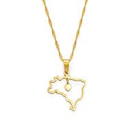Stylish-Art Brésil Coeur Carte Pendentif Colliers,Brasil Nation Vintage Patriotique Articles Motif Cartes Pendentif,Ethnique Anniversar Ornements Bijoux,Or,45Cm Chaîne