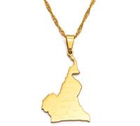 Stylish-Art Cameroun avec des Villes Nom Carte Mode Pendentif Et Colliers De Chaîne,Cameroun National pour Femmes Hommes Cartes Géométrie Bijoux Amulette Ornements Patriotiques,Or,Chaîne De 60 Cm