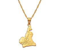 Stylish-Art Cameroun Carte Pendentif Colliers - Motif Ethnique Drapeau Région Cameroun Cartes Chandail Chaîne Charme Hip Hop Bijoux À La Mode pour Femmes Hommes Clavicule Chaîne Colliers,Or,45cm
