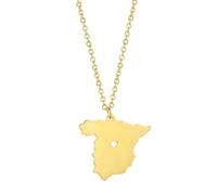 Stylish-Art Collier Avec Pendentif Carte D'Espagne, Breloque Carte D'Espagne, Collier En Forme De Cœur Creux, Chaîne De Pull Pendante, Ornement Ethnique Patriotique, Bijoux De Charme, Cadeaux Pour