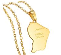 Stylish-Art Collier Avec Pendentif Carte Guyane Française,Collier Avec Pendentif Carte Guyane Attrayant Pour Unisexe,Article Patriotique Bijoux De Charme D'Anniversaire Ethnique,Or,Chaîne De 45 Cm