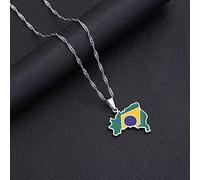 Stylish-Art Collier De Chaîne De Carte du Brésil,Attrayant Pendentif De Carte Brésilienne Géométrique Bijoux Amulette pour Femmes Hommes,Bijoux D'Ornements Patriotiques,Argent,Chaîne De 60 Cm