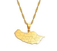 Stylish-Art Collier De Chaîne De Carte du Portugal,Pendentif De Carte De Madère Amulette De Bijoux Géométriques pour Femmes Hommes,Bijoux D'Ornements Patriotiques,Or,Chaîne De 60 Cm