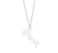 Stylish-Art Collier Pendentif Carte D'Italie, Charme Carte D'Italie Collier Coeur Creux Motif Chaîne De Chandail, Ornement Ethnique Patriotique Charme Bijoux Cadeaux Pour Femmes Hommes, Blanc, 50 Cm