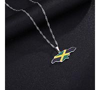 Stylish-Art Collier Pendentif Carte Jamaïcaine,Attrayant Collier Pendentif Carte Jamaïque pour Unisexe,Article Patriotique Bijoux De Charme d'anniversaire Ethnique,Argent,Chaîne De 45 Cm