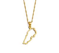 Stylish-Art Contour Liban Carte Mode Pendentif Colliers,Liban Colliers Amulettes pour Femmes Et Hommes,Hip Hop Style Fête Anniversaire Cadeaux,Or,45Cm Chaîne