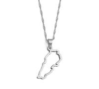 Stylish-Art Contour Liban Carte Mode Pendentif Colliers,Liban Colliers Amulettes pour Femmes Et Hommes,Hip Hop Style Fête Anniversaire Cadeaux,Argent,60Cm Chaîne