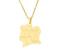 Stylish-Art Côte D'Ivoire Carte Pendentif Colliers - Motif Ethnique Drapeau Région Côte D'Ivoire Cartes Clavicule Chaîne Colliers Charme Hip Hop Patriotisme Bijoux pour Femmes Hommes,Or,50 cm