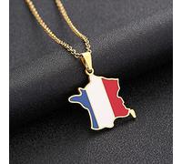 Stylish-Art France Carte Pendentif Charm,Collier Carte Française avec Motif Drapeau,Ethnique Patriotique Ornement Charme Bijoux Cadeaux pour Femmes Hommes,Or,60Cm Chaîne