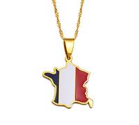 Stylish-Art France Carte Pendentif Colliers,La République Française Vintage Patriotique Objets Motif Cartes Pendentif,Ethnique Anniversaire Ornements Bijoux,Or,60Cm Chaîne