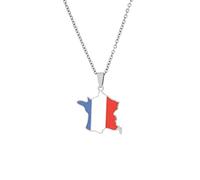 Stylish-Art France Carte Pendentif Colliers - Motif Ethnique Drapeau Région France Cartes Chandail Chaîne Charme Hip Hop Bijoux À La Mode pour Femmes Hommes Clavicule Chaîne Colliers,Argent,50 cm