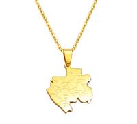 Stylish-Art Gabon Carte Pendentif Colliers - Motif Ethnique Drapeau Région Gabon Cartes Chandail Chaîne Charme Hip Hop Bijoux À La Mode pour Femmes Hommes Clavicule Chaîne Colliers,Or,45cm