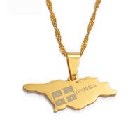 Stylish-Art Géorgie Carte Pendentif Colliers - Motif Ethnique Drapeau Région Géorgie Cartes Chandail Chaîne Charme Hip Hop Bijoux À La Mode pour Femmes Hommes Clavicule Chaîne Colliers,Or,45cm