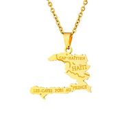 Stylish-Art Haïti Carte Pendentif Colliers - Motif Ethnique Drapeau Région Haïti Cartes Chandail Chaîne Charme Hip Hop Bijoux À La Mode pour Femmes Hommes Clavicule Chaîne Colliers,Or,50 cm