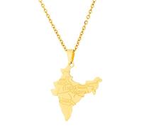 Stylish-Art Inde Carte Pendentif Colliers - Motif Ethnique Drapeau Région Inde Cartes Clavicule Chaîne Colliers Charme Hip Hop Patriotisme Bijoux pour Femmes Hommes Chandail Chaîne,Or,50 cm