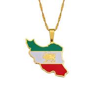 Stylish-Art Iran Avec Drapeau Carte Mode Pendentif Colliers,Iran Colliers Amulettes Pour Femmes Et Hommes,Hip Hop Style Fête Anniversaire Cadeaux,Or,45Cm Chaîne