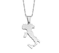 Stylish-Art Italie avec des Villes Nom Carte Mode Pendentif Et Chaîne Colliers,National Italien pour Femmes Hommes Cartes Géométrie Bijoux Amulette Patriotique Ornements,Argent,Chaîne De 45 Cm