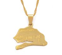 Stylish-Art La République du Sénégal Carte Pendentif Colliers - Motif Ethnique Drapeau Région La République du Sénégal Cartes Chandail Chaîne Charme Bijoux Tendance pour Femmes Hommes,Or,45cm