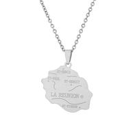 Stylish-Art La Réunion Carte Pendentif Colliers - Motif Ethnique Drapeau Région La Réunion Cartes Chandail Chaîne Charme Hip Hop Bijoux Tendance pour Femmes Hommes Chaîne Clavicule,Argent,50 cm