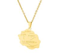Stylish-Art La Réunion Carte Pendentif Colliers - Motif Ethnique Drapeau Région La Réunion Cartes Chandail Chaîne Charme Hip Hop Bijoux Tendance pour Femmes Hommes Chaîne Clavicule,Or,50 cm