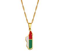Stylish-Art Madagascar avec Drapeau Carte Mode Pendentif Colliers,Colliers Malgaches Amulettes pour Femmes Et Hommes,Cadeaux d'anniversaire De Style Hip Hop,Or,Chaîne De 60 Cm