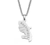Stylish-Art Martinique Carte Chaîne Collier,Attrayant France Carte Pendentif Géométrique Bijoux Amulette pour Femmes Hommes,Ornements Patriotiques Bijoux,Argent,60Cm Chaîne