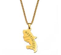 Stylish-Art Martinique Carte Chaîne Collier,Attrayant France Carte Pendentif Géométrique Bijoux Amulette pour Femmes Hommes,Ornements Patriotiques Bijoux,Or,60Cm Chaîne