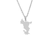Stylish-Art Mayotte Island Map Pendentif Colliers - Motif Ethnique Drapeau Région Mayotte Island Maps Clavicule Chaîne Colliers Charme Hip Hop Patriotisme Bijoux pour Femmes Hommes,Argent,50 cm