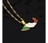Stylish-Art Pendentif Carte du Mexique,Collier Carte Mexicaine avec Motif Drapeau,Ornement Patriotique Ethnique Charme Bijoux Cadeaux pour Femmes Hommes,Or,Chaîne De 45 Cm