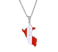 Stylish-Art Pérou Carte Pendentif Colliers - Motif Ethnique Drapeau Région Pérou Cartes Clavicule Chaîne Colliers Charme Hip Hop Patriotisme Bijoux pour Femmes Hommes Chandail Chaîne,Argent,50 cm