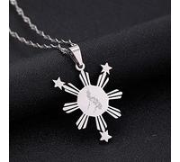 Stylish-Art Philippines Carte Pendentif Charm,Pilipinas Carte Collier avec Motif Drapeau,Ethnique Patriotique Ornement Charme Bijoux Cadeaux pour Femmes Hommes,Argent,60Cm Chaîne