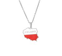 Stylish-Art Pologne Carte Pendentif Colliers - Motif Ethnique Drapeau Région Pologne Cartes Clavicule Chaîne Colliers Charme Hip Hop Patriotisme Bijoux pour Femmes Hommes Pull Chaîne,Argent,50 cm