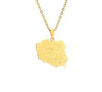 Stylish-Art Pologne Carte Pendentif Colliers - Motif Ethnique Drapeau Région Pologne Cartes Clavicule Chaîne Colliers Charme Hip Hop Bijoux À La Mode pour Femmes Hommes Pull Chaîne,Or,50 cm