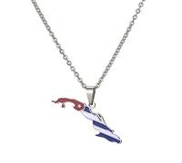 Stylish-Art République De Cuba Carte Pendentif Charme, République De Cuba Carte Collier avec Motif, Ornement Ethnique Patriotique Charme Bijoux Cadeaux pour Femmes Hommes, Blanc, 50Cm