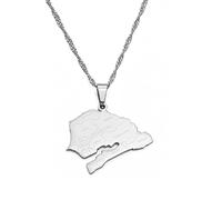 Stylish-Art Sénégal avec des Villes Nom Carte Mode Pendentif Et Colliers De Chaîne,National Africain pour Femmes Hommes Cartes Géométrie Bijoux Amulette Ornements Patriotiques,Argent,Chaîne De 45 Cm