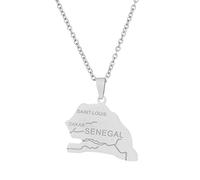 Stylish-Art Sénégal Carte Pendentif Colliers - Motif Ethnique Drapeau Région Sénégal Cartes Clavicule Chaîne Colliers Charme Hip Hop Patriotisme Bijoux pour Femmes Hommes Pull Chaîne,Argent,50 cm