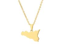 Stylish-Art Sicile Carte Pendentif Colliers - Motif Ethnique Drapeau Région Sicile Cartes Clavicule Chaîne Colliers Charme Hip Hop Patriotisme Bijoux pour Femmes Hommes Pull Chaîne,Or,50 cm