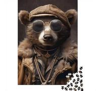 Stylish Bear with Gold Chains Puzzle Adulte 1000 Pièces, 38x26cm/1000pcs, Idée Cadeau pour Un Anniversaire; Carton Blanc pour Une Manipulation Simple