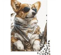 Stylish Corgi with Gun Art Print Puzzle 1000 Pièces Cadeau Unique Jeu Éducatif Défi Jouet À De Qualité Supérieure Peinture Art pour Adultes Et Enfants À Partir De 12 Ans 38x26cm/1000pcs
