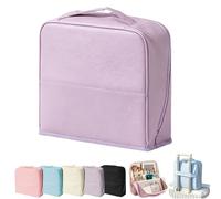 Stylish Handheld Partitioned Cosmetic Bag,Large Capacity PU Leather Standing Makeup Bag with Mirror,Portable & Waterproof Travel Makeup Organizer with Multi-Compartments (Purple)