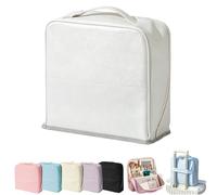 Stylish Handheld Partitioned Cosmetic Bag,Large Capacity PU Leather Standing Makeup Bag with Mirror,Portable & Waterproof Travel Makeup Organizer with Multi-Compartments (White)