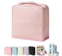 Stylish Handheld Partitioned Cosmetic Bag,Large Capacity PU Leather Standing Makeup Bag with Mirror,Portable & Waterproof Travel Makeup Organizer with Multi-Compartments (Pink)