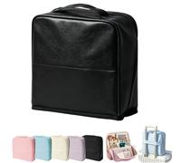 Stylish Handheld Partitioned Cosmetic Bag,Large Capacity PU Leather Standing Makeup Bag with Mirror,Portable & Waterproof Travel Makeup Organizer with Multi-Compartments (Black)