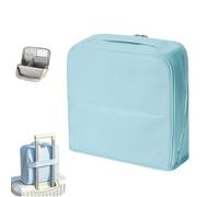 Stylish Handheld Partitioned Cosmetic Bag,Portable Large Capacity Standing Makeup Organizer,PU Leather Vertical Storage Makeup Case with Mirror for Desktop Travel & Daily Use (Blue, M)