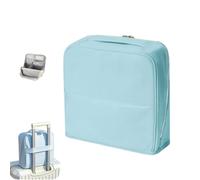 Stylish Handheld Partitioned Cosmetic Bag,Portable Large Capacity Standing Makeup Organizer,PU Leather Vertical Storage Makeup Case with Mirror for Desktop Travel & Daily Use (Blue, L)
