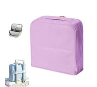 Stylish Handheld Partitioned Cosmetic Bag,Portable Large Capacity Standing Makeup Organizer,PU Leather Vertical Storage Makeup Case with Mirror for Desktop Travel & Daily Use (Purple, M)