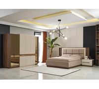 Stylish Marron clair Chambre à coucher Set Deluxe Meubles en bois Lit double Designer
