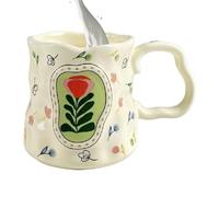 Stylish Milk Cup Mug, 330ml Watercolor Floral Ceramic, Beverage Container with Dreamy Design Kitchen Accessory Coffee Wine Cup Elegant Decorative for Home Desk Living Room Dorm Café Restaurant