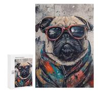 Stylish Pug in Sunglasses Art Print Puzzle 1000 Pièces Educa Jouet en Bois Cadeau Unique Décoration Intérieure Jeu Éducatif Challenge Toy Adultes Et Enfants À Partir De 14 Ans 300 PCS