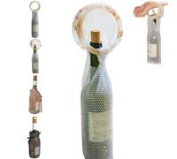 Stylish Resin Handle Wine Pouch Mesh,Rhinestone Mesh Wine Purse Tote with Handle,Sparkly Reusable Shiny Elegant Champagne Bottle Bags for Picnics, Beach, Daily Use (Brown)
